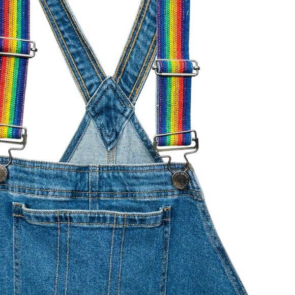 Lane Bryant Womens Boyfriend Denim Overalls Shortalls Rainbow Strap Plus Size 18 - Picture 6 of 12